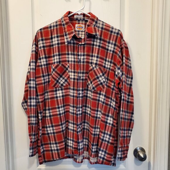VintageDickies Red & Blue Plaid Flannel Shirt | 100% Cotton Lumberjack Style | L - Picture 3 of 6